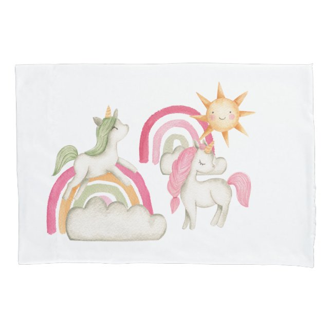 Funda De Cojín Unicornios y Arcoíris Boho Lindos (Anverso)