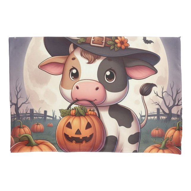 Funda De Cojín Vaca de bruja de Halloween (Anverso)