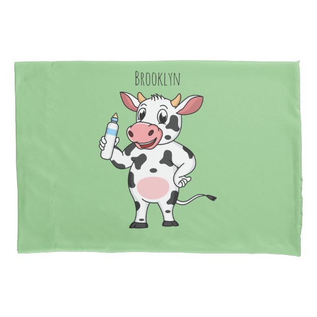 Funda De Cojín Vaca feliz con personalizado de biberón (Anverso)