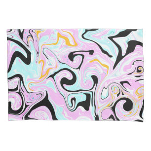 Funda De Cojín Velas de algodón de arte fluido rosa, Verde azulad