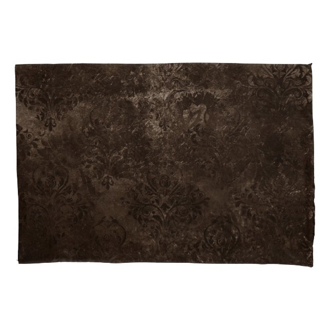 Funda De Cojín Velvety Bronze Damask | Grunge barroco marrón (Anverso)