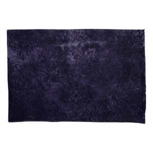 Funda De Cojín Velvety Midnight Damask Grunge índigo morado