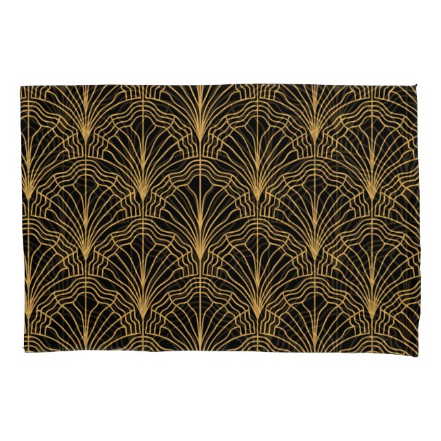 Funda De Cojín Ventilador Art Deco: Negro amarillo geométrico (Anverso)