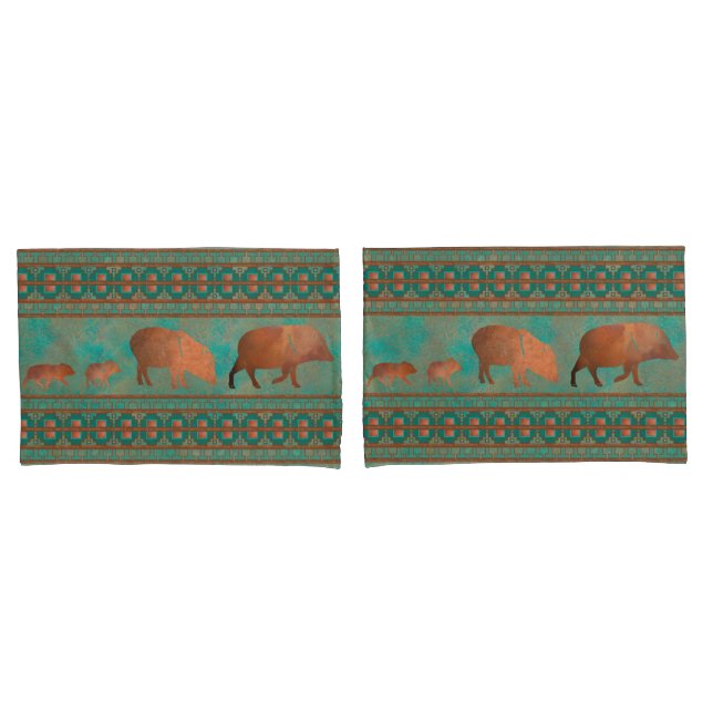 Funda De Cojín Verde azulado de cobre de la familia Javelina Cute (Anverso - Set)