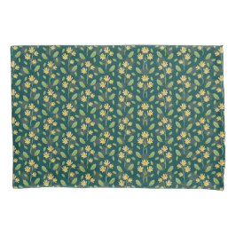 Funda De Cojín Vibrant Green Pattern with Yellow Flowers & Leaves