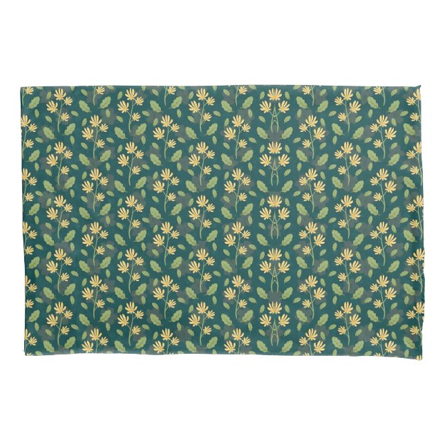 Funda De Cojín Vibrant Green Pattern with Yellow Flowers & Leaves (Anverso-izquierdo)