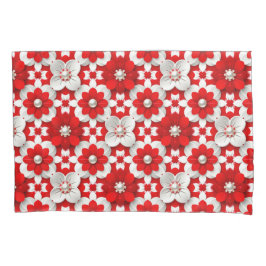 Funda De Cojín Vibrant Red And White Floral Pattern With Pearl