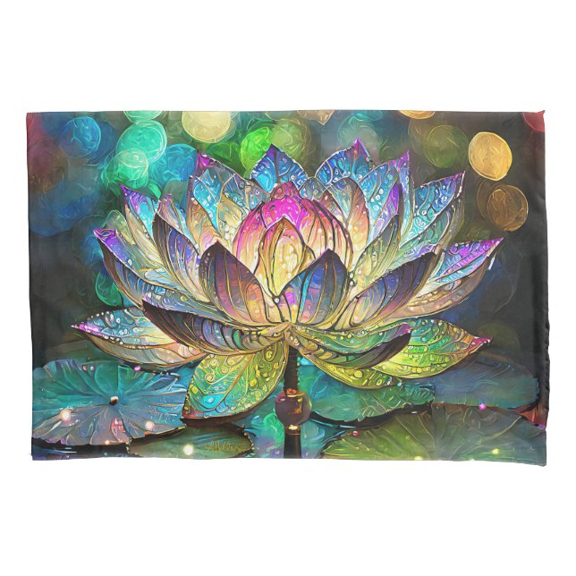 Funda De Cojín Vidrio Rojizo Flor de Loto Vibrante (Anverso)