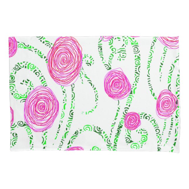 Funda De Cojín Vinos de flores verdes y rosas (Anverso)