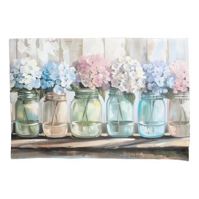 Funda De Cojín Vintage Blossom Hydrangea Mason Jars (Anverso)