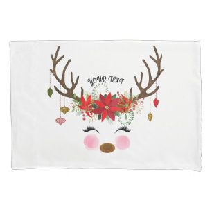 Funda De Cojín Vintage Navidades de vacaciones de renos florales