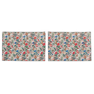 Funda De Cojín Vintage Patrón floral del siglo XIX Rojo verde azu