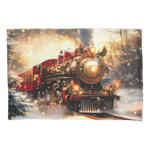 Funda De Cojín Vintage Snowy Night Navidades Train Express