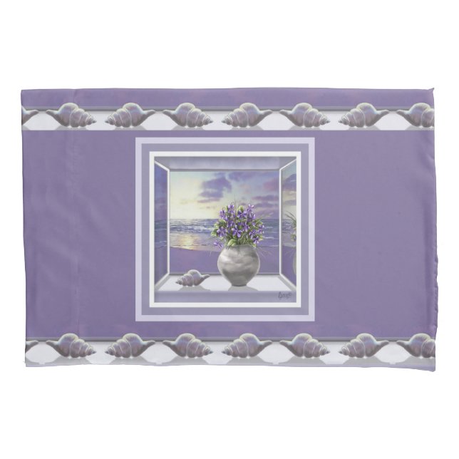 Funda De Cojín violetas en tarro lunar (Anverso)