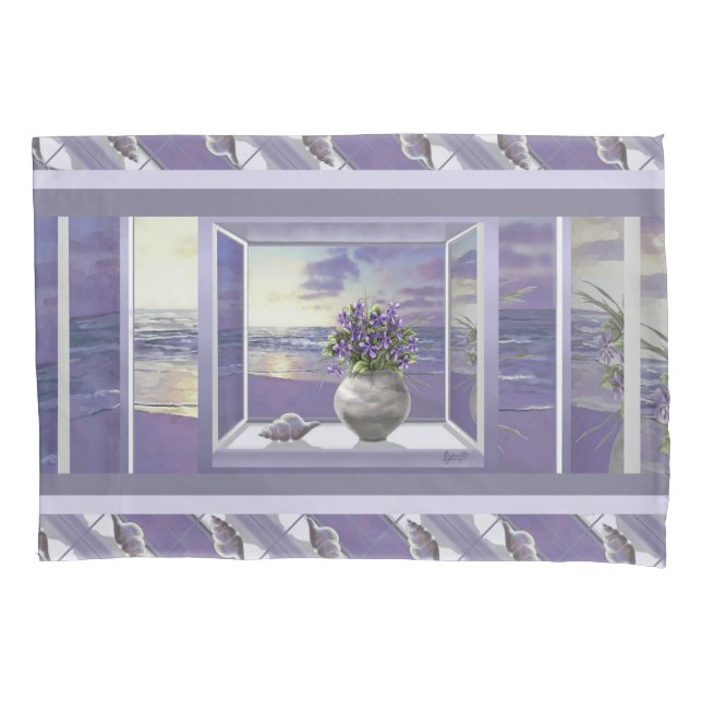 Funda De Cojín violetas en tarro lunar (Anverso)