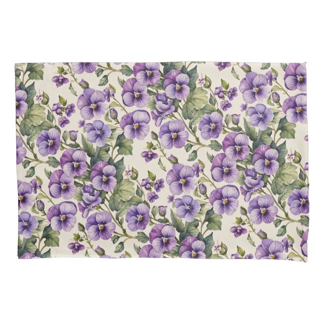 Funda De Cojín Violetas moradas en blanco (Anverso)