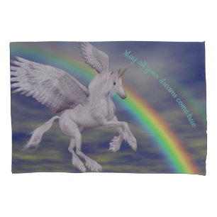 Funda De Cojín Volando unicornio sobre el arcoiris sueña un cabal