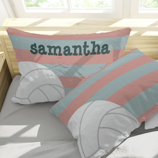 Funda De Cojín Voleibol gigante oscuro verde y melón rosado rayad (Subido por el creador)