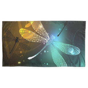 Funda De Cojín Vuelo de libélula luminosa verde