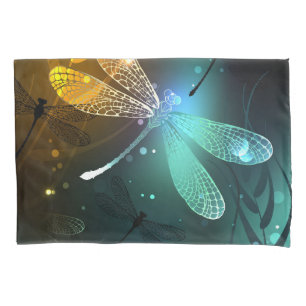 Funda De Cojín Vuelo de libélula luminosa verde