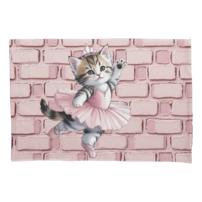 Funda De Cojín Watercolor Ballerina Kitten Girl Birthday Party  (Anverso)