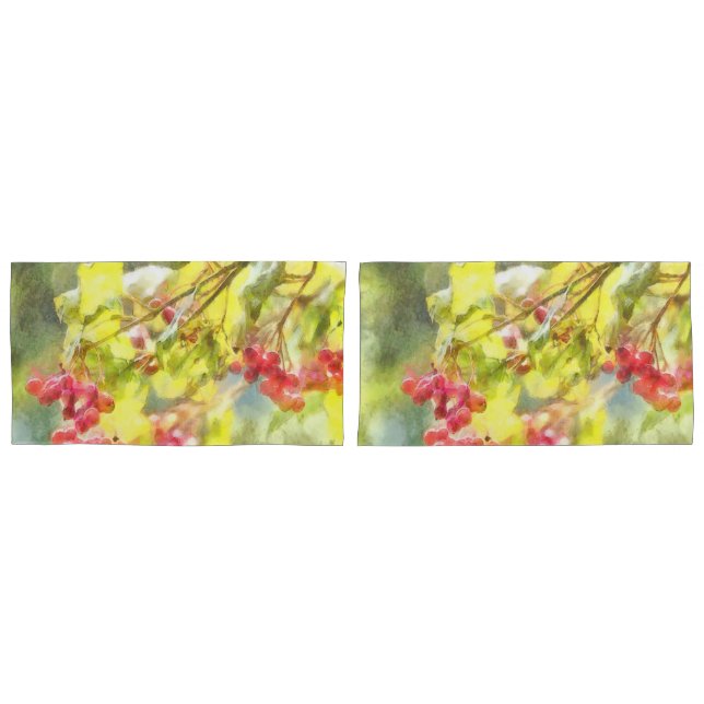 Funda De Cojín Watercolor de las Berries de invierno (Anverso - Set)
