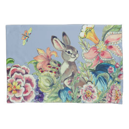 Funda De Cojín Watercolor Floral Blue Bunny Rabbit Chinoiserie