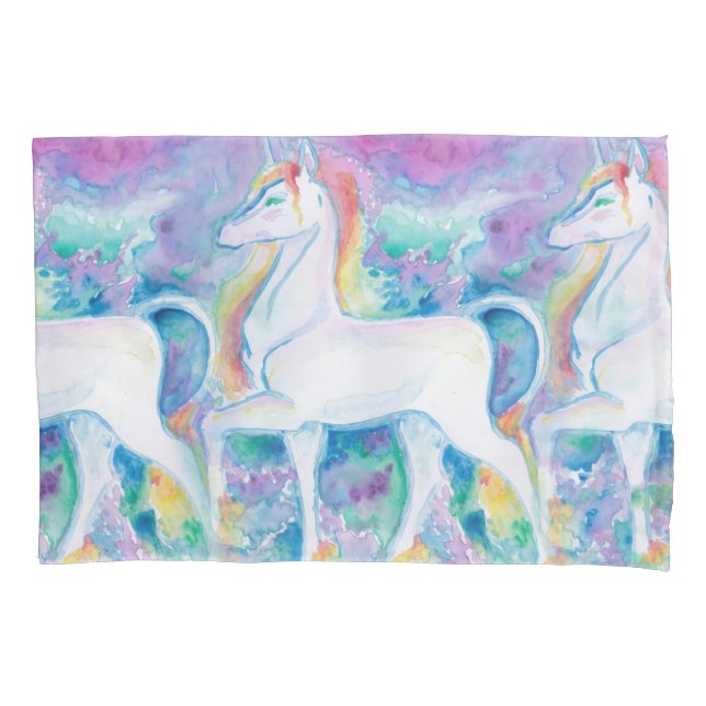 Funda De Cojín Watercolor Unicornios (Anverso)