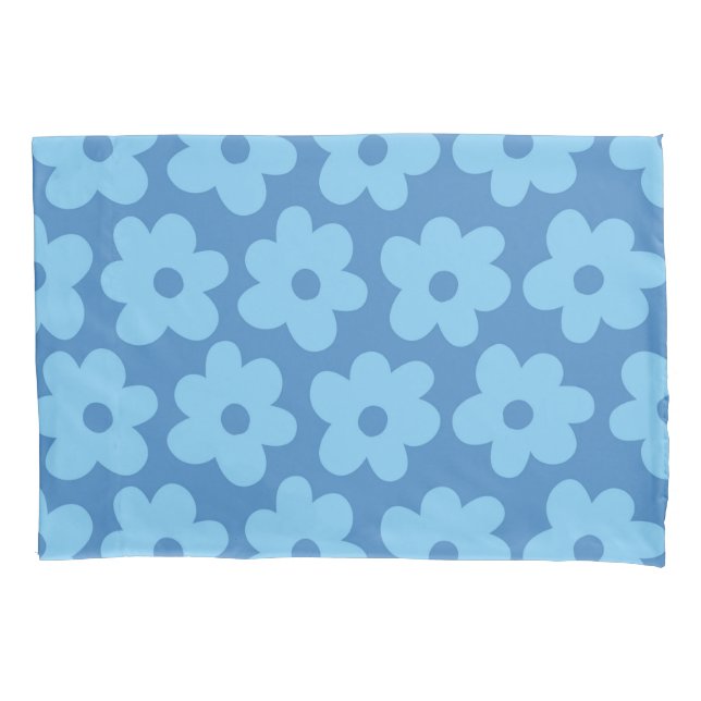 Funda De Cojín Whimsical Blue Floral Retro, Alegre, Preppy (Anverso)