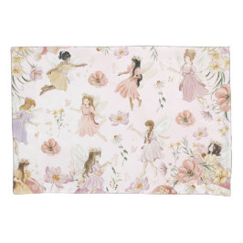 Funda De Cojín Whimsical Cute Fairies Wildflower Garden Meadow