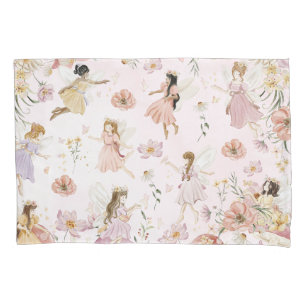 Funda De Cojín Whimsical Cute Fairies Wildflower Garden Meadow