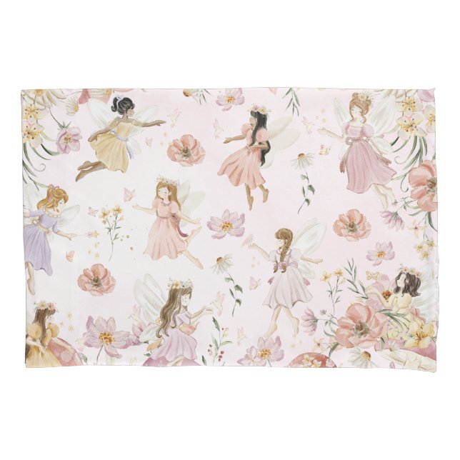 Funda De Cojín Whimsical Cute Fairies Wildflower Garden Meadow (Anverso)