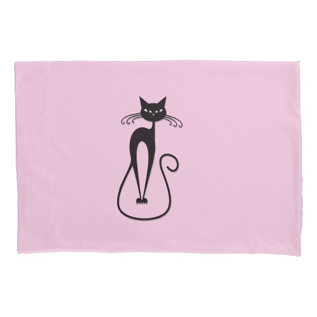 Funda De Cojín Whimsical Skinny Black Cat Rosa (Anverso)