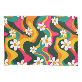 Funda De Cojín White Daisies Hippie Floral Pattern Colorful Retro
