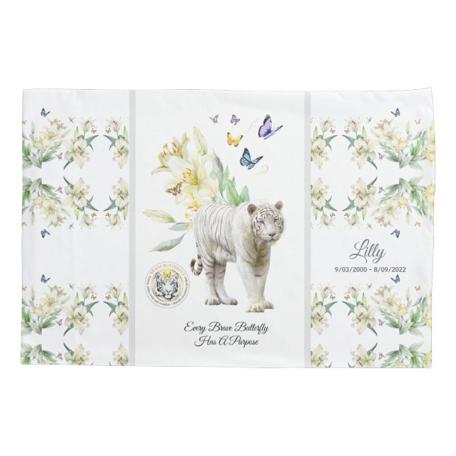 Funda De Cojín  White Tiger Yellow Lilly (Reverso)