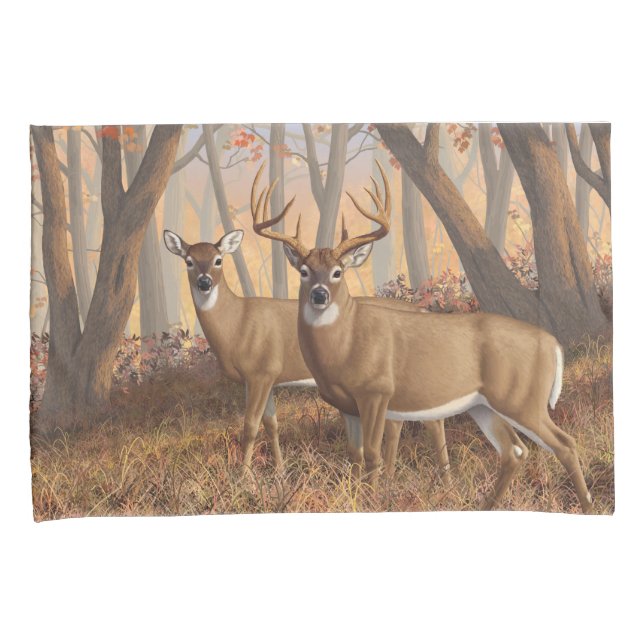Funda De Cojín Whitetail Deer Buck & Doe Otumn Maple Woods (Anverso-Derecho)