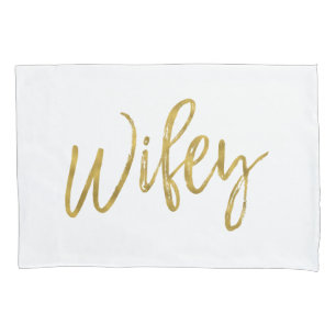 Funda De Cojín Wifey Faux White and Relieve metalizado dorado Pil