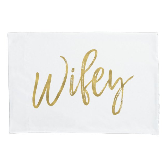 Funda De Cojín Wifey Faux White and Relieve metalizado dorado Pil (Anverso)