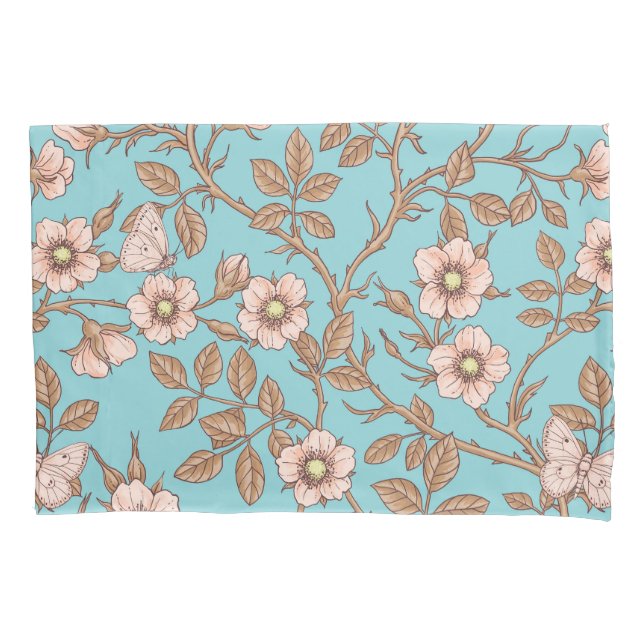 Funda De Cojín Wild roses and butterflies /pink/brown/pool (Anverso-izquierdo)