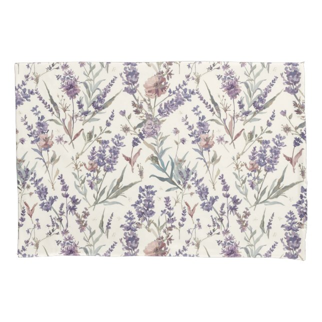 Funda De Cojín Wildflower Lavender Boho Botanical Floral Pattern (Anverso)