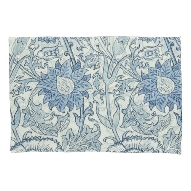 Funda De Cojín William Morris Hermoso patrón floral, azul, rosa (Anverso)