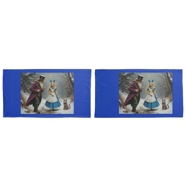 Funda De Cojín Winter Alice azul king pillowcase par (Anverso - Set)