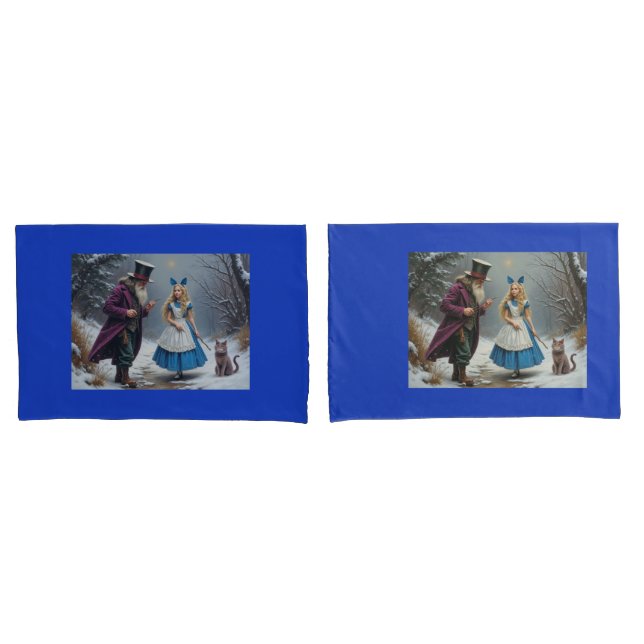 Funda De Cojín Winter Alice azul pillowcase par (Anverso - Set)