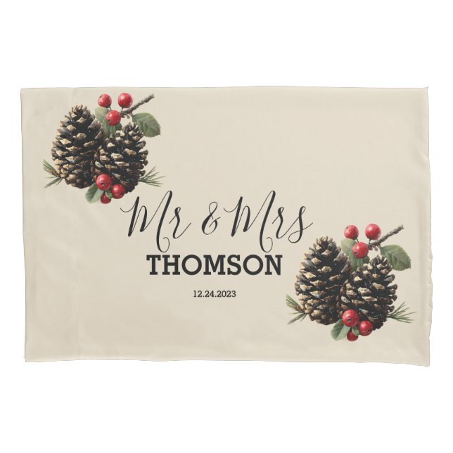 Funda De Cojín Winter Pinecones & Berries Family Throw Pillow (Anverso)