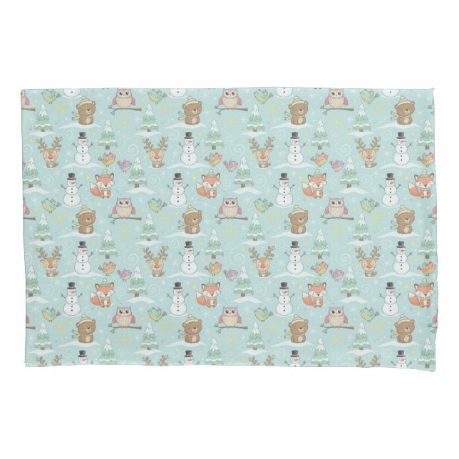 Funda De Cojín Winter Woodland Friends – Cute Holiday Pattern (Anverso)