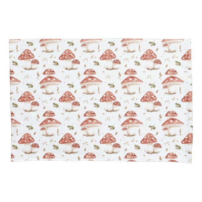 Funda De Cojín Woodland Frogs & Fly Agaric Mushrooms Watercolor (Anverso)