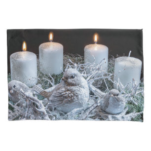 Funda De Cojín Wreath de advenimiento blanco