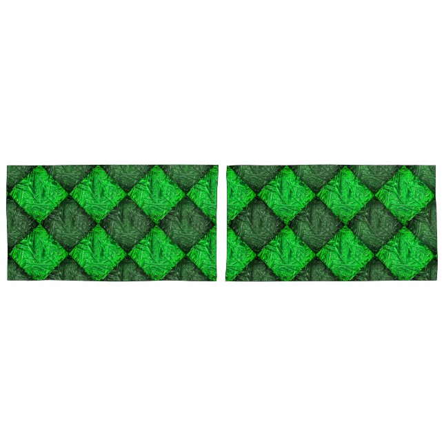 Funda De Cojín Xadrez verde Falsa ou folhas de coqueiro. (Anverso - Set)