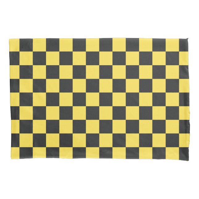 Funda De Cojín Yellow and black checkerboard pattern (Anverso-izquierdo)