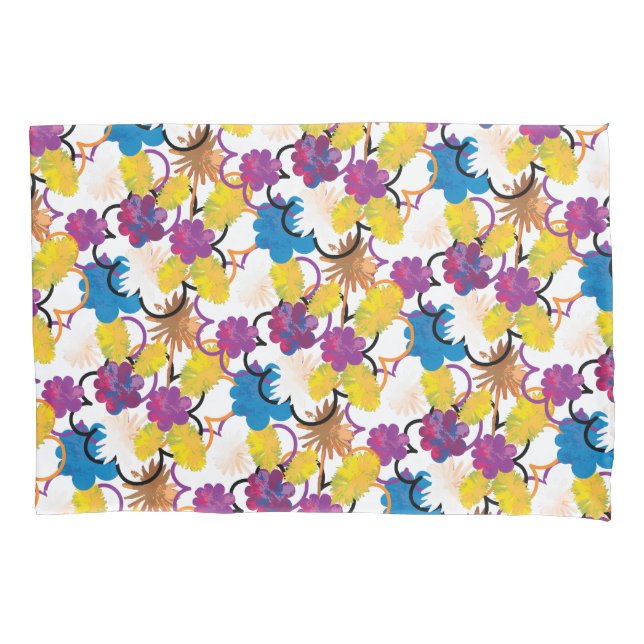 Funda De Cojín Yellow Purple Blue Tropical Exotic Abstract Floral (Anverso)
